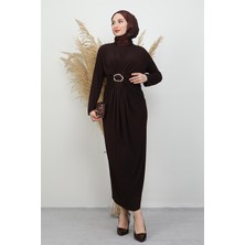 Almira Tokalı Elbise Acı Kahve