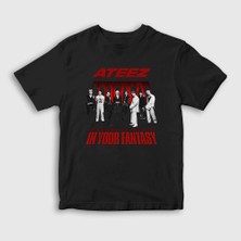 Presmono Unisex Çocuk Siyah In Your Fantasy K-Pop Ateez T-Shirt