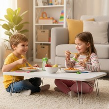 Ratemo Mobilya Ahşap Desenli Metal Katlanır Ayaklı Çocuk Oyun ve Kamp Yer Sofrası