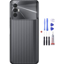 Yedcom Tecno Spark 8 Pro Siyah Arka Cam Kapak Pil Kapağı Tamir Set Beraber