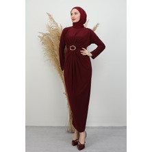 Almira Tokalı Elbise Bordo