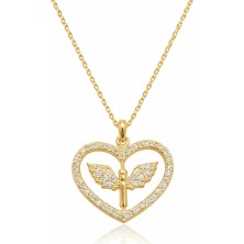 Katre46 Gümüş Gold Mikail Meleği Figürlü Kalp Kadın Kolye