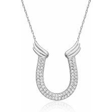 Katre46 Gümüş Zirkon Taşlı Nal Kadın Kolye