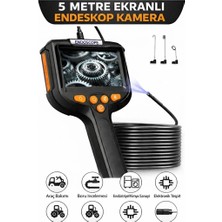 Epilons Monitörlü Tek Kameralı 5 mt Sert Kablo Yılan Endoskop Kamera 5,5 mm 4.3 Inc Ekran IP67 Su Geçirmez