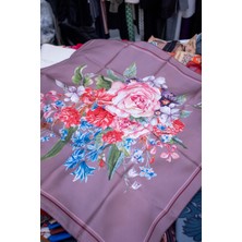 Vavelli Büyük Gül Desen Pudra Pembe Twill Ipek Eşarp