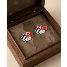 Zaytoon 2\'lu Türkiye ve Filistin Bayarkları Simgesi Beyaz Arkapaneli Renkli Unisex Yaka Rozeti  A300017-02