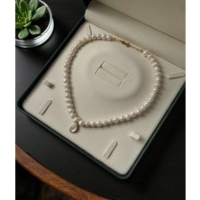 Taşmir Sertifikalı Gerçek Doğal 8 mm Inci Kolye Sedef Charm Altın Kaplama Aparatlar