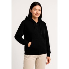 Etiler Collection Üç Iplik Kapüşonlu Tam Fermuarlı Kanguru Çepli Sweatshirt Hoodie - Siyah