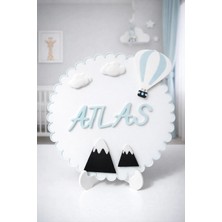 Gökyüzü Temalı Isme Özel Tasarım Erkek Bebek ve Çocuk Kapı Süsü - Kaliteli Pla Malzeme Bebek Odası Dekorasyonu 25X25CM