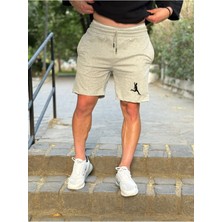 Risil-Nu Company Erkek Gri Siyah 2li Penye Kumaş Futbolcu Baskılı Şort Slımfit Kalıp