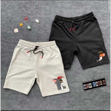 Risil-Nu Company Yeni Sezon Slim Fit Unisex Siyah-Gri Sevgili Kombini Yazlık Şort 2'li