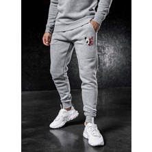 Risil-Nu Company Unisex Tokyo Panda Baskılı Kışlık Pamuklu Gri Renk Ribana Paça Eşofman Altı