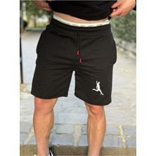 Risil-Nu Company Erkek Gri Siyah 2li Penye Kumaş Futbolcu Baskılı Şort Slımfit Kalıp