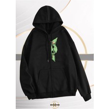 Risil-Nu Company Yeni Sezon Tam Fermuarlı Pamuklu Içi Şardonlu "baby Yoda" Baskılı Kapüşonlu Cepli Sweat Ceket