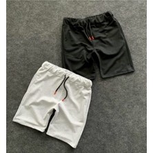 Risil-Nu Company Unisex Gri Siyah Slim Fit Yazlık Şort Lastikli 2'li Konforlu Tasarım