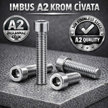 İTHAL M6X15 A2 Krom Imbus Paslanmaz Civata 50'li