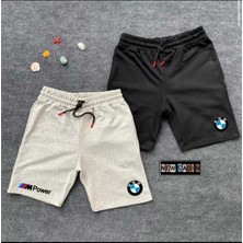 Risil-Nu Company Yeni Sezon Siyah-Gri B.m.w Mpower Baskılı Slim Fit Yazlık Şort 2'li