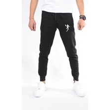 Risil-Nu Company Erkek Siyah Renk Slim Fit Lastikli Paça Basketball Player Baskılı Yazlık Eşofman Altı
