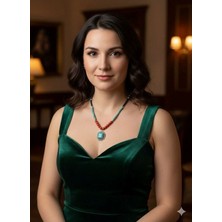 Eski Yeni Antik Doğal Taşlı Kolye Turkuaz, Mercan, Hematit Taşlı