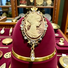Rachel Silver Vintage Altın Renk Lady Cameo Kraliçe Broş