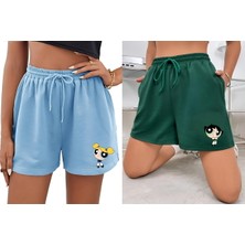 Risil-Nu Company Yeni Sezon Kadın Penye Rahat Kesim Buttercup ve Bubbles Baskılı 2'li Şort