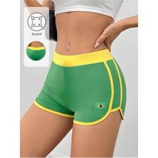 Risil-Nu Company Yeni Sezon Kadın Yeşil Sarı Brazil Baskılı Penye Mini Şort