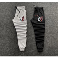 Risil-Nu Company Unisex Slim Fit Dijital Tokyo Panda Baskılı Gri Siyah 2'li Yazlık Eşofman Altı