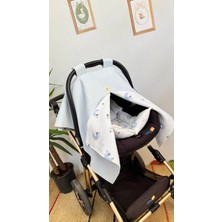 Puro Cottone Puro Cotone %100 Pamuk Çift Taraflı Müslin Puset Örtüsü ve Minderi Mavi Ay Yıldız Desenli Mavi Waffle