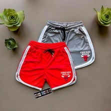 Risil-Nu Company Yeni Sezon Interlok Kumaş Yazlık Spor 2'li Şort Kırmızı Gri