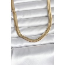 Callerrons Accessories cm 14K Gold Renk Kalın Yassı Yılan Zincir Model 45 cm Kadın Kolye - EBJ260207W39472