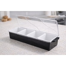 4’lü Kapaklı Baharatlık Seti – Bölmeli Baharat Saklama Kabı – Kaşıklı Mutfak Organizer