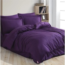 Bahar Evde Hobby Çizgili Pamuksaten Çift Kişilik Nevresim Takımı Mor