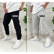 Risil-Nu Company Yeni Sezon Yazlık Nasa Baskılı Siyah-Gri Jogger Paça Slim Fit Eşofman Altı 2'li
