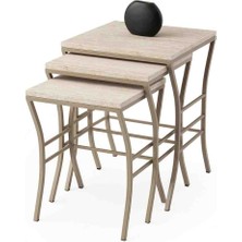 Eyfel Zigon Sehpa Sidon Desen Cappucino Iskelet 3'lü Set