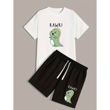 Punix Kids Punıx Kids Özel Seri Minik Sinirli Dinazor Baskılı %100 Pamuk Erkek Çocuk T-Shırt Şort Takımı