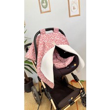 Puro Cottone Puro Cotone %100 Pamuk Çift Katlı Çiçek Desenli Müslin Puset Örtüsü ve Minderi Beyaz Waffle