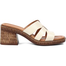 Celal Gültekin Kadın Bej Kalın Topuklu Deri Terlik