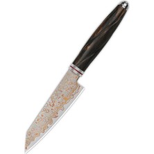 Qsp Mutfak Bıçağı | Kiritsuke | Çöl Demir Ahşap Sap | Pirinç Bakır Damascus Çelik | Mulan Serisi Soyma Bıçağı | QS-KK-005C
