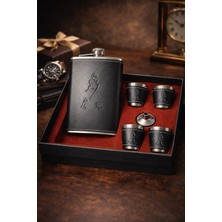 Biton Toptan Deri Kaplama Çelik Matara Hediye Seti Siyah Içki Matarası 4 Shot  Erkeğe Sevgiliye Premium Hediye Jw