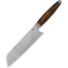 Qsp Mutfak Bıçağı | Santoku | Çöl Demiri Ahşap Sap | Lamine Damascus Çelik | Mulan Serisi Şef Bıçağı | QS-KK-002B