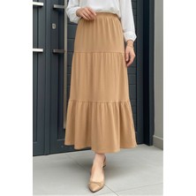 İmaj Butik Bisküvi Eteği Katlı Bel Lastikli Bürümcük Etek