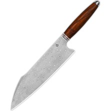 Qsp Mutfak Bıçağı | Harpoon Chef | Çöl Demiri Ahşap Sap | Lamine Damascus Çelik | Mulan Serisi Şef Bıçağı | QS-KK-001B