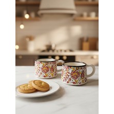 Rgs Homelife 2'li El Yapımı Seramik Kupa Seti, Seramik Kahve, Espresso ve Çay Kupa Seti Kırmızı Kazan Kupa