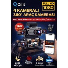 Qifit 4 Kameralı 360° Araç Içi Kamera Full Hd 1080P Wifi Destekli Gece Görüşlü Döngüsel Kayıt Park Modu