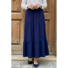 İmaj Butik Lacivert Eteği Katlı Bel Lastikli Bürümcük Etek