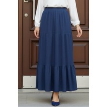 İmaj Butik Indigo Eteği Katlı Bel Lastikli Bürümcük Etek