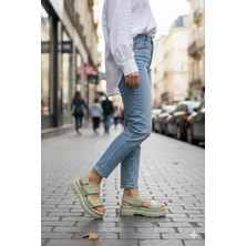 Shoemix Kadın Yeşil Cırt Cırtlı Kalın Tabanlı Casual Sandalet Günlük Konforlu Yazlık Ayakkabı