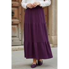 İmaj Butik Mor Eteği Katlı Bel Lastikli Bürümcük Etek