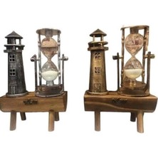 Shoplet Buğz Deniz Feneri Kum Saati Ahşap Görünümlü Vintage Tarz Biblo