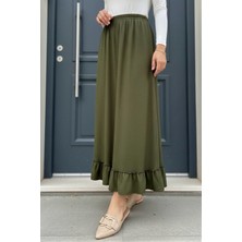 İmaj Butik Haki Eteği Katlı Bel Lastikli Bürümcük Etek